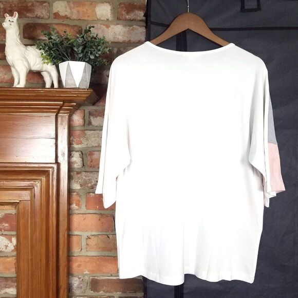 NEW NWT Joh Abigail Short Sleeve Grey Pink White Faux Suede Colorblock Top - Picture 8 of 11